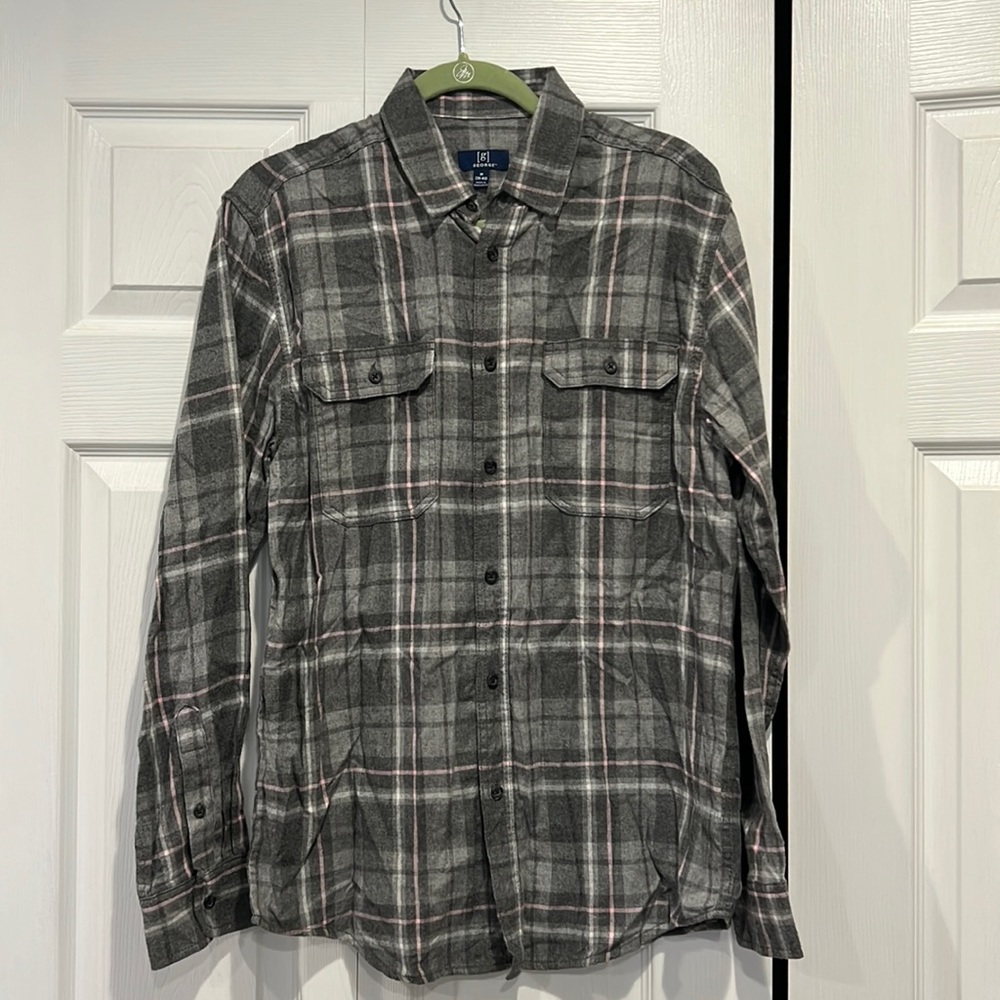 Gray white and pink flannel